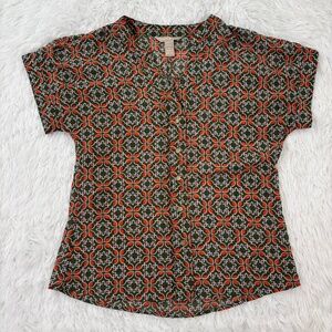 Banana Republic Outlet Sheer Geometrical Button Down Top‎ Women's Petite XS
